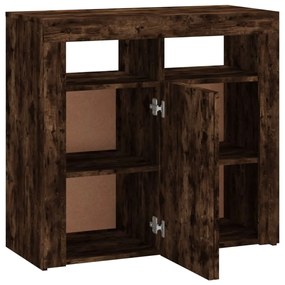 Aparador com luzes LED 80x35x75 cm carvalho fumado