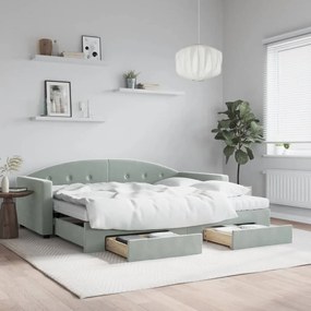 vidaXL Sofá-cama c/ gavetão e gavetas 90x190 cm veludo cinzento-claro