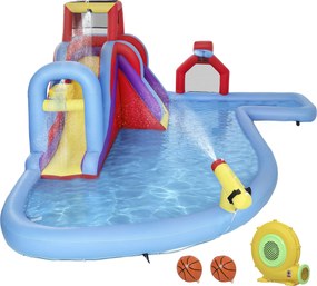 AIYAPLAY Castelo Insuflável Aquático com Insuflador 550W Escorrega Parede de Escalada Piscina Aro de Basquetebol Baliza de Futebol | Aosom Portugal
