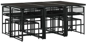 11 pcs conjunto de jantar para jardim vime PE preto