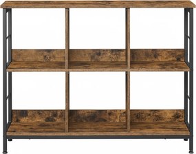 Estante de livros de 2 andares 33 x 120 x 80 cm com 6 compartimentos castanho-preto