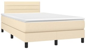 Cama box spring c/ colchão e LED 120x190 cm tecido cor creme