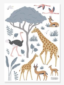Prancha de autocolantes LILIPINSO - Girafa, Gazela e Flamingos amarelo medio liso com motivo