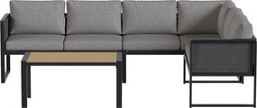 Conjunto de jardim modular de canto para 6 pessoas, sofás, mesa de centro e almofadas, cinzento escuro