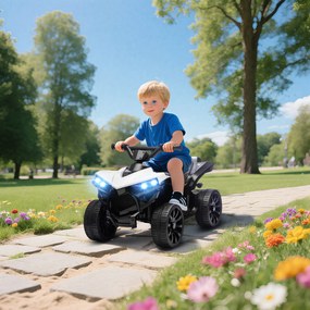 Moto 4 Elétrica Infantil 6V Quad para Crianças dos 37 aos 72 Meses Velocidade até 3 km/h Faróis e Música 70x42x45 cm Branco