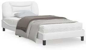 vidaXL Estrutura cama c/ cabeceira 100x200 cm couro artificial branco