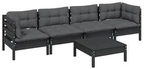 5 pcs conjunto lounge de jardim c/ almofadões pinho maciço