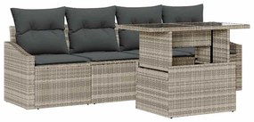 Conjunto de Sofás de Jardim 5 Peças com Almofadas Cinza Claro em Ratta