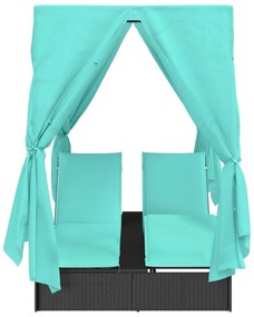 Double Sun Lounger Conjunto de 2 Preto e Turquesa
