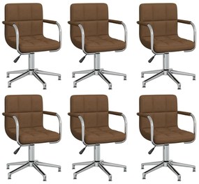 vidaXL Cadeiras de jantar giratórias 6 pcs tecido castanho