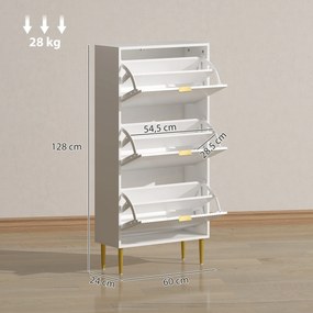 Sapateira Estreita Sapateira para Entrada com Prateleiras Ajustáveis para 18 Pares de Sapatos 60x24x128 cm Branco