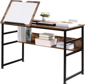 Mesa de desenho inclinável para escritório informático, design industrial — tampo elevável, prateleira — painéis de aglomerado com acabamento em imita