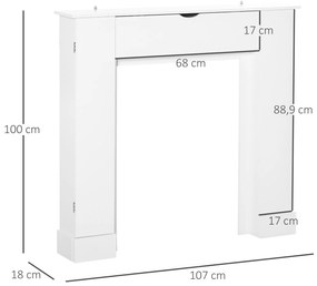 HOMCOM Estrutura para Lareira Decorativa com 3 Portas e Prateleiras Interiores Ajustáveis Estrutura de Lareira Moderna para Sala de Estar 107x18x100cm Branco