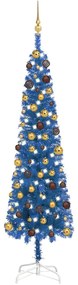 3078037 vidaXL Árvore de Natal fina com luzes LED e bolas 210 cm azul