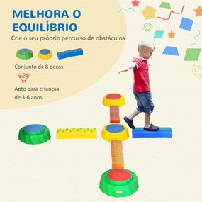 Outsunny Conjunto de 8 Traves de Equilíbrio para Crianças de 3-6 Anos Degraus de Equilíbrio com Almofadas Antiderrapantes para Interior e Exterior Carga Máxima 50kg 45,5x11,5x8cm Multicor
