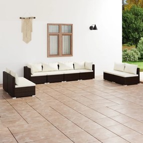 vidaXL 8 pcs conjunto lounge jardim c/ almofadões vime PE castanho