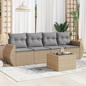 vidaXL 5 pcs conjunto de sofás p/ jardim com almofadões vime PE bege