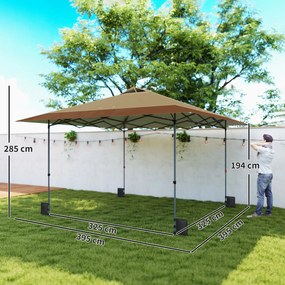 Tenda Dobrável Pop-up 4x4 m com Bloqueio Central UPF50+ Altura Ajustável Sacos de Areia e Bolsa com Rodas Bege e Castanho