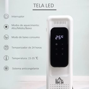 Radiador a Óleo 2290/2720W com 3 Modos de Aquecimento Tela LED Controle Tátil Termostato Temporizador 24H e Rodas Baixo Consumo para 20m² 50,5x24x63cm