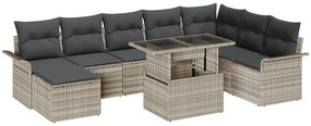Conjunto de Sofás de Jardim de 9 Peças com Almofadas Cinzento-Claro de