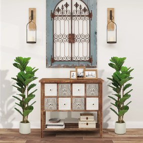 Conjunto de 2 plantas artificiais de 120 cm: figueira-lira artificial com vaso de plástico e tronco de madeira maciça, verde