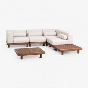 Conjunto De Jardim Com Sofá Modular De Canto De 4 Peças Com 2 Módulos De Canto E 2 Mesas De Centro Em Acácia Edrien Castanho Acácia - Sklum