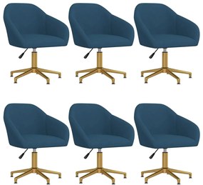 vidaXL Cadeiras de jantar giratórias 6 pcs veludo azul