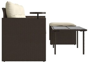 3 pcs conjunto sofás de jardim com almofadões vime PE castanho