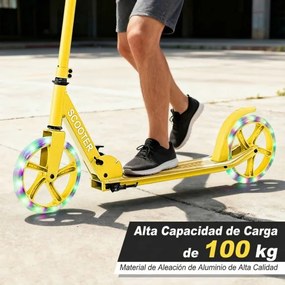 Trotinete para crianças com plataforma de alumínio, guiador ajustável em 3 posições e alça para crianças Amarela