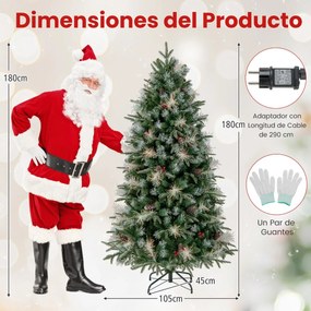 Árvore de Natal artificial pré-iluminada de 180 cm com dobradiças, 806 pontas de ramos em PE, PVC 270 luzes LED verde