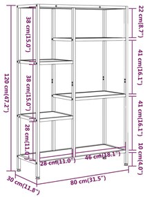Estante 80x30x120 cm aço e derivados de madeira