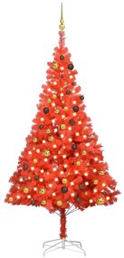 vidaXL Árvore Natal artificial pré-iluminada c/ bolas PVC vermelho