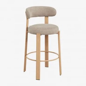 Banqueta Alta Com Encosto Em Tecido Chenille E Ferro Jolie Madeira Natural & ↑75 Cm & Chenille Castanho Trigo - Sklum
