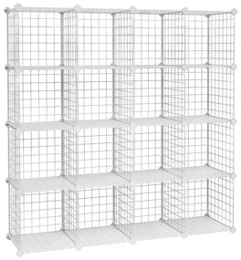 Organizador de armazenamento de arame metálico SONGMICS de 16 cubos, armário de armário faça você mesmo e grades de prateleiras modulares, prateleiras e rack de malha de arame, branco LPI44W