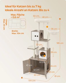 Arranhador Gatos para gatos com armário para a caixa de areia 60 x 52 x 185 cm Cinza