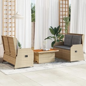 vidaXL 3 pcs conjunto lounge de jardim com almofadões vime PE bege