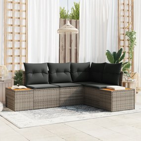 Conjunto de Sofá de Jardim vidaXL 4 Peças com Almofadas Cinzento Polirattan Acácia