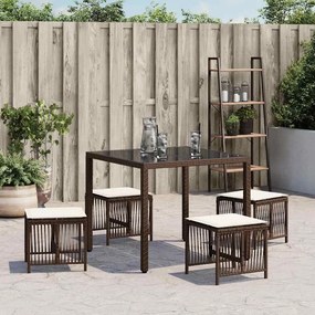 Bancos jardim com almofadões 4 pcs 41x41x36 cm vime PE castanho
