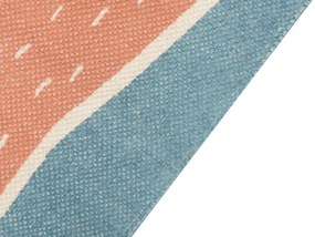 Tapete em algodão azul e laranja com motivo de preguiça 80 x 150 cm ISAK Beliani