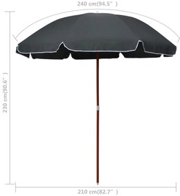 Guarda-sol de jardim com poste de aço 240 cm antracite