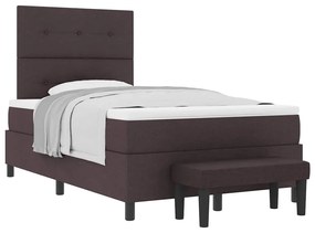 Cama Box Spring com Colchão e Banco Marrom Escuro 120x200 cm Tecido