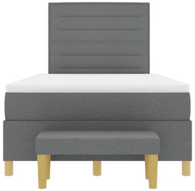 Cama Box Spring com Colchão &amp; Banco Cinza Escura 120x200 cm Tecido
