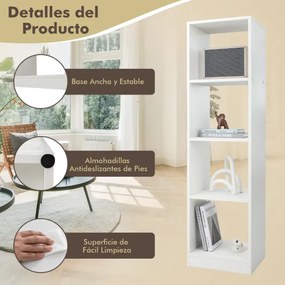 Estante estreita autónoma 5 níveis 4 cubos para livros CDs Estante de canto moderna para estudo 38 x 33 x 142 cm branca