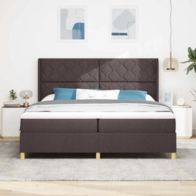 Cama Box com Colchão e LED Castanho Escuro 200x200 cm em Tecido