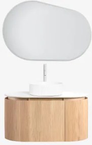 Conjunto De Móvel De Casa De Banho Suspenso 90x50 Cm Em Madeira Carsone Madeira Natural & Sem Unidade Auxiliar & Cerâmica Redonda - Sklum