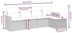 5 pcs conjunto sofás de jardim c/ almofadões vime PE cinzento