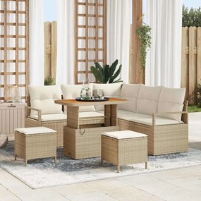 Conjunto de Sofá de Jardim vidaXL 8 Peças com Almofadas Bege Poli Rattan Acácia