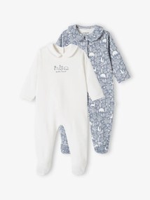 Agora -25%: Lote de 2 pijamas "animais", em algodão bio, para bebé azul-ganga