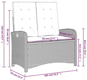 4 pcs conjunto de jardim p/ jardim c/ almofadões vime PE preto