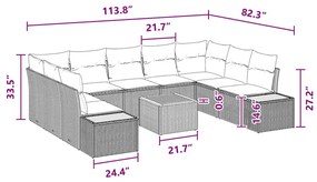 Conjunto de Sofá de Jardim com 10 peças e almofadas - Rattan Polipropi